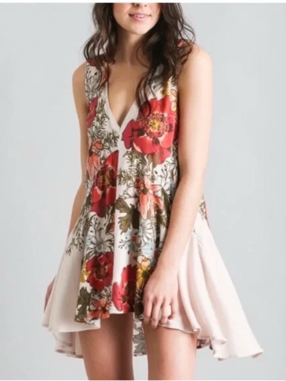Free People Backyard Party Cream Floral High-Low Tunic Xs